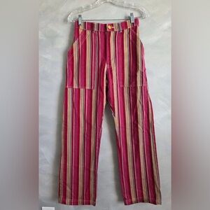 Big Bud Press Retro Pink Burgundy Stripe Work Pants Sz XS Cotton Preshrunk